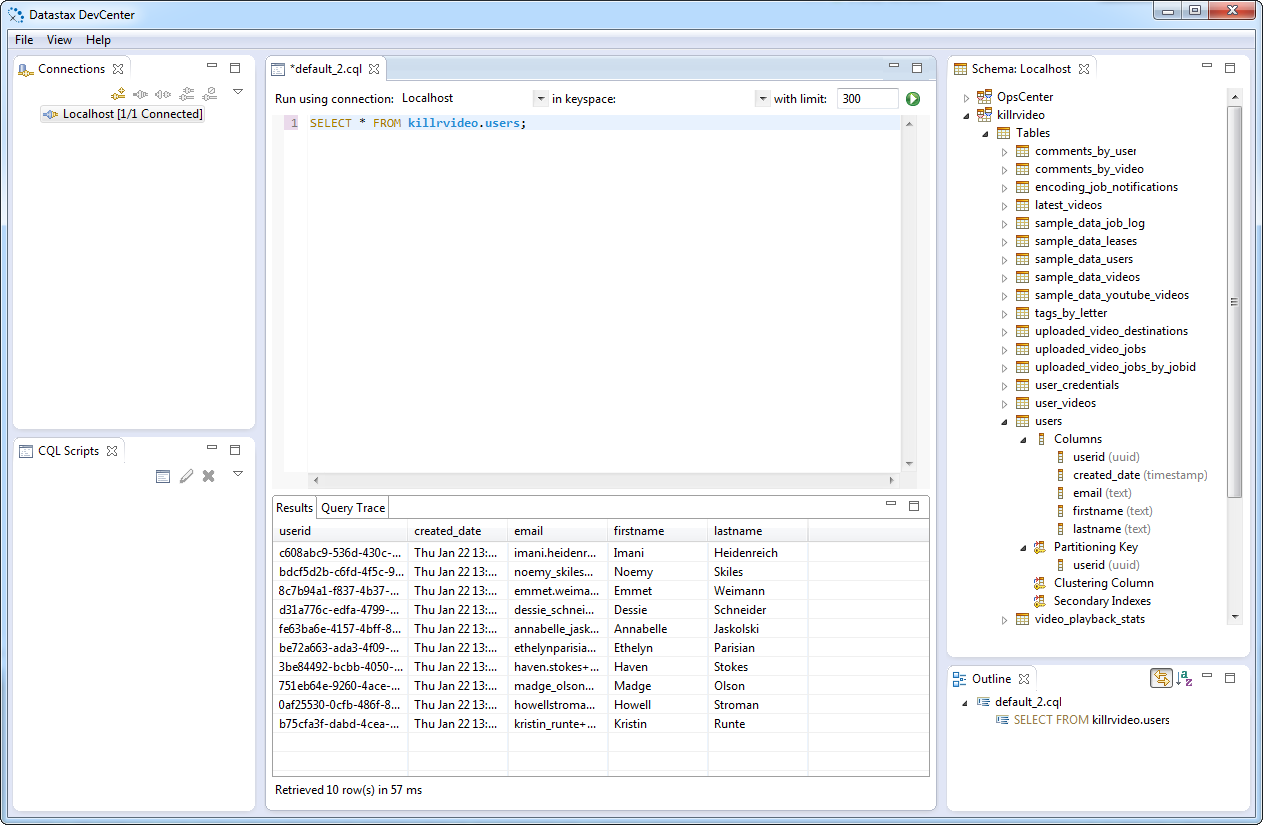 Querying the KillrVideo schema from DevCenter