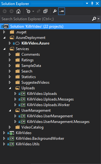 KillrVideo Solution Explorer Screenshot KillrVideo Solution Explorer Screenshot