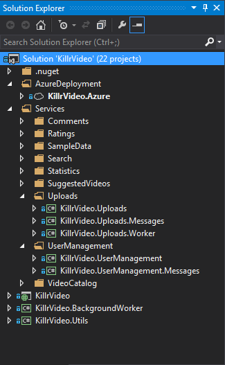 KillrVideo Solution Explorer Screenshot