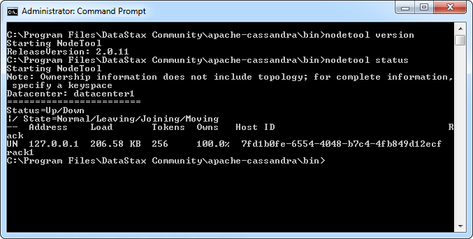 Using nodetool version and nodetool status from the Windows command prompt